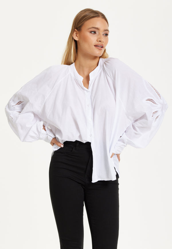 Liquorish White Cut-Out Sleeve Blouse