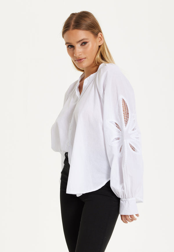 Liquorish White Cut-Out Sleeve Blouse