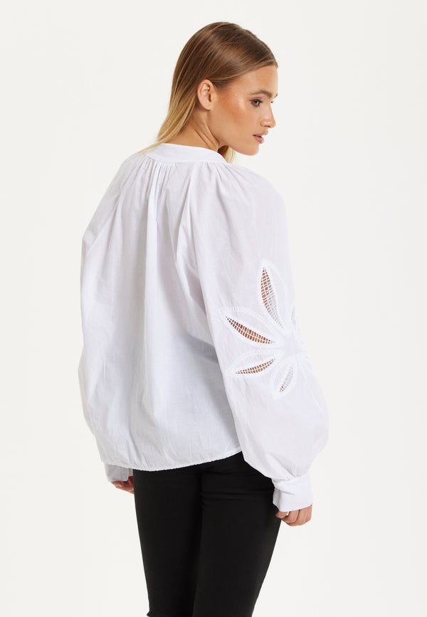 Liquorish White Cut-Out Sleeve Blouse