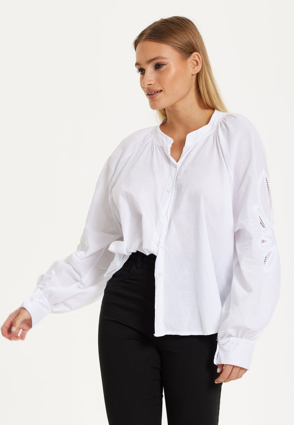 Liquorish White Cut-Out Sleeve Blouse
