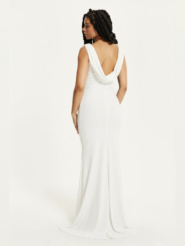 Liquorish White Draped Cowl Back Maxi Dress