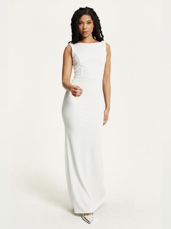 Liquorish White Draped Cowl Back Maxi Dress