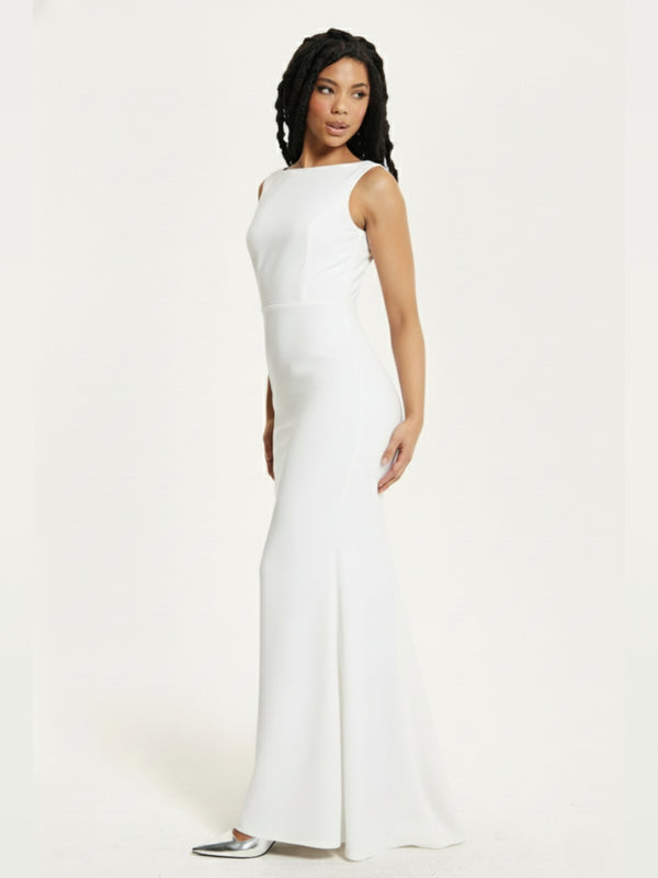 Liquorish White Draped Cowl Back Maxi Dress