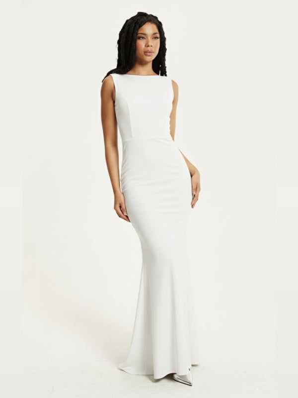 Liquorish White Draped Cowl Back Maxi Dress