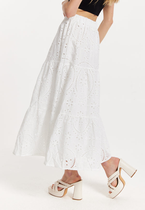 Liquorish White Embroidered Lace Maxi Skirt