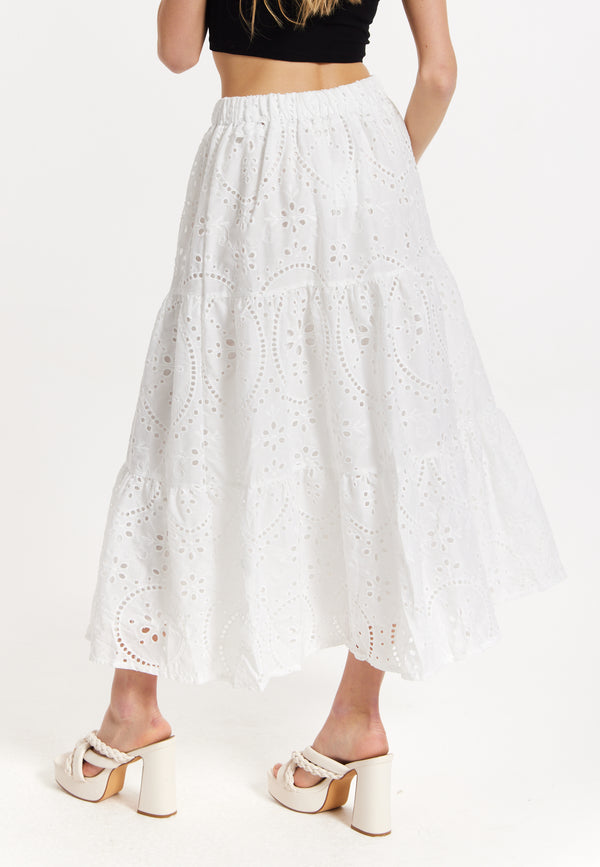 Liquorish White Embroidered Lace Maxi Skirt