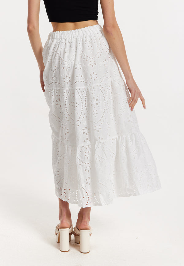 Liquorish White Embroidered Lace Maxi Skirt