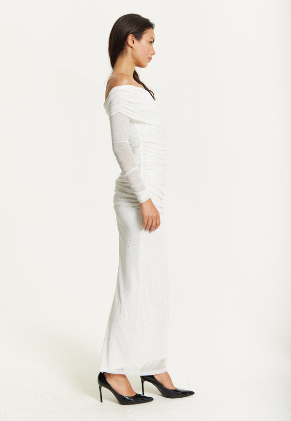 Liquorish White Glitter Off Shoulder Maxi Dress