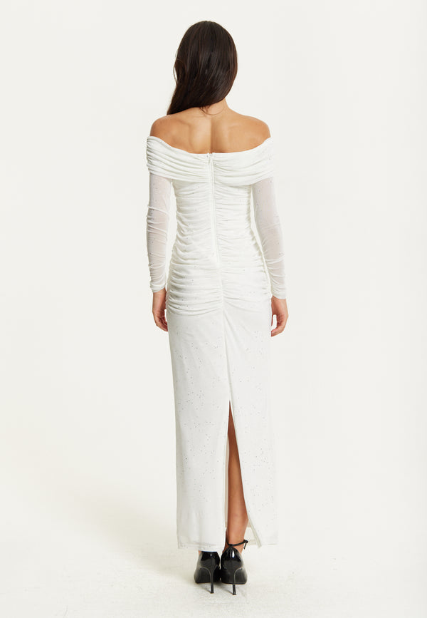 Liquorish White Glitter Off Shoulder Maxi Dress