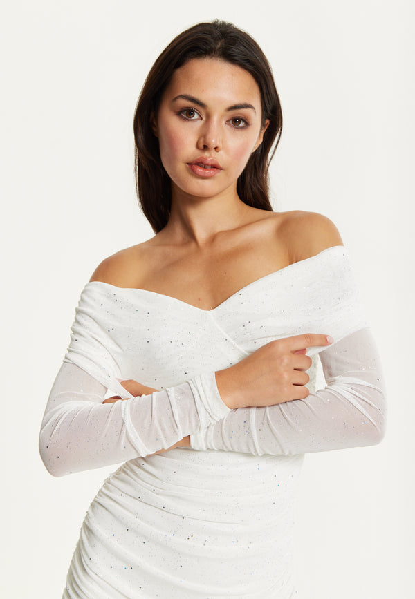 Liquorish White Glitter Off Shoulder Maxi Dress