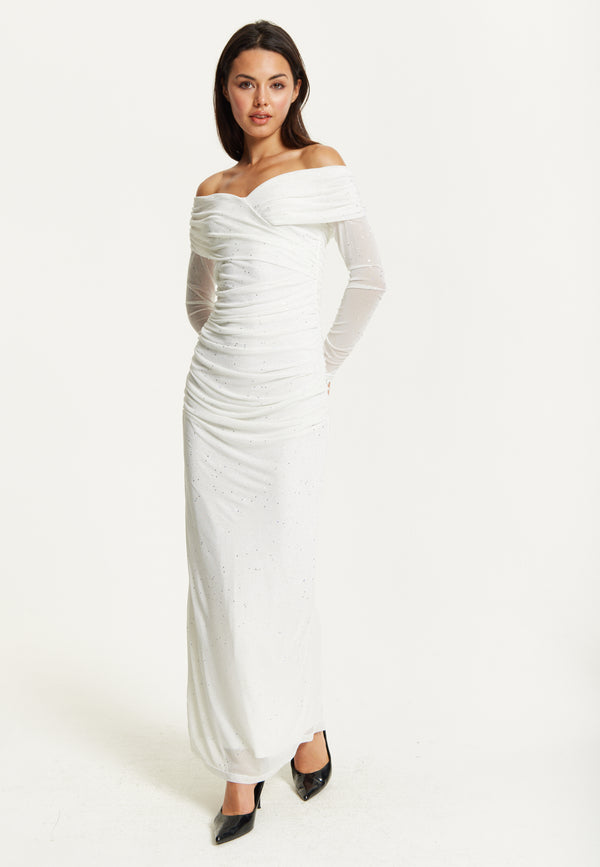 Liquorish White Glitter Off Shoulder Maxi Dress