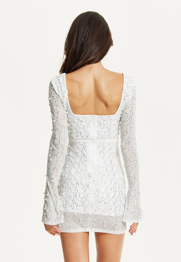 Liquorish White Pearl Embellished Mini Dress