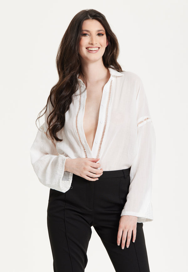 Liquorish White Sheer Relaxed Fit Shirt