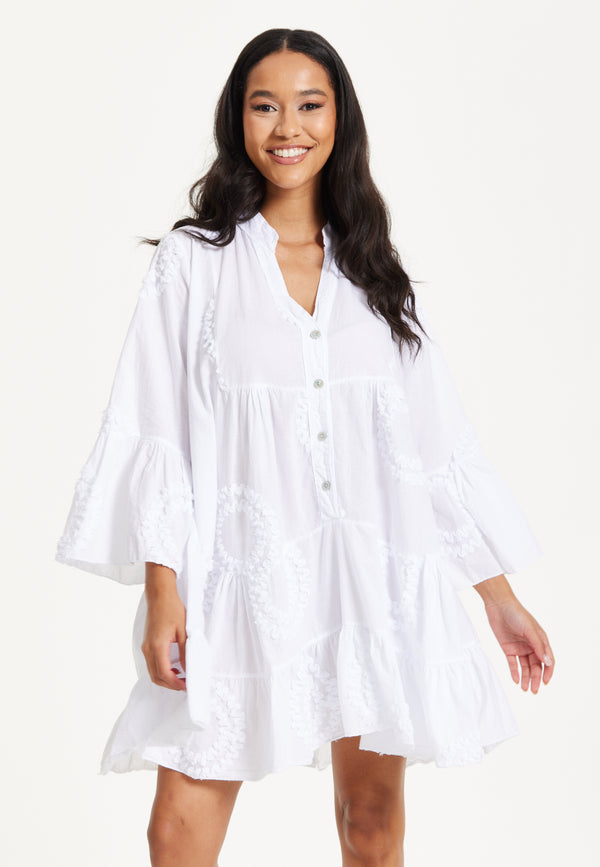 Liquorish White Tiered Button Front Mini Dress