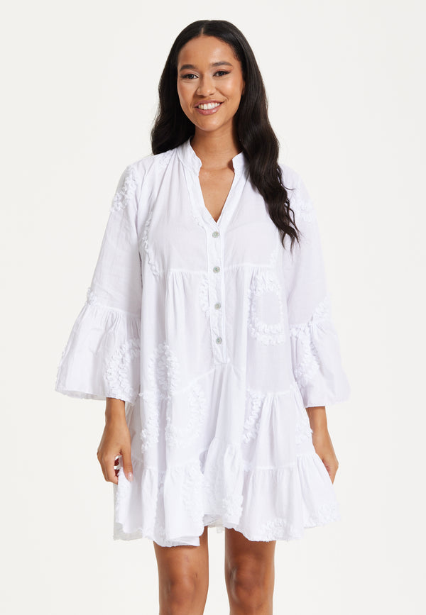 Liquorish White Tiered Button Front Mini Dress