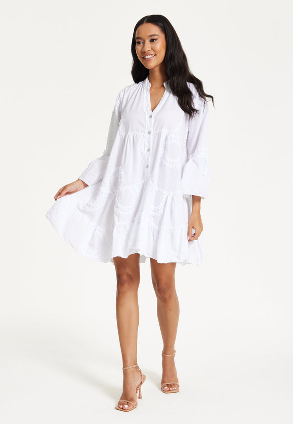 Liquorish White Tiered Button Front Mini Dress