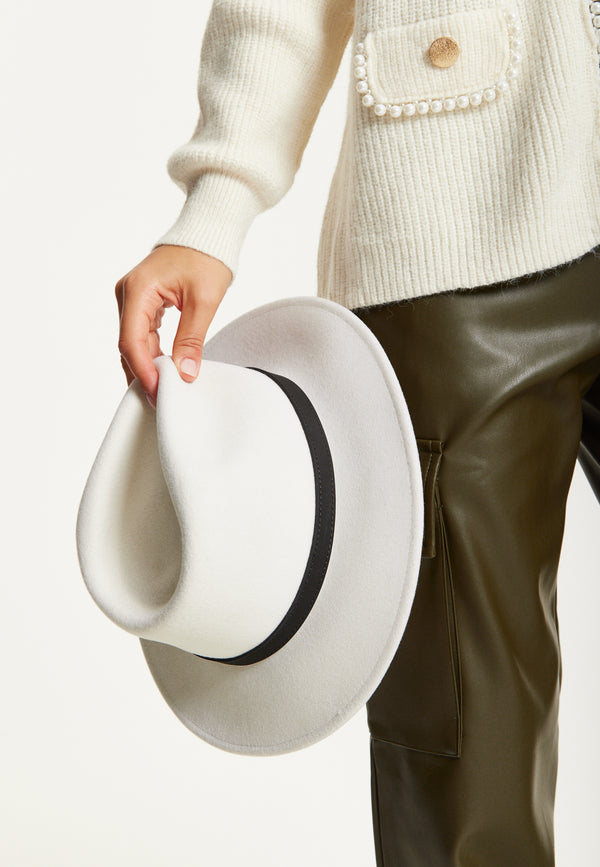 Liquorish White Wool Fedora Hat