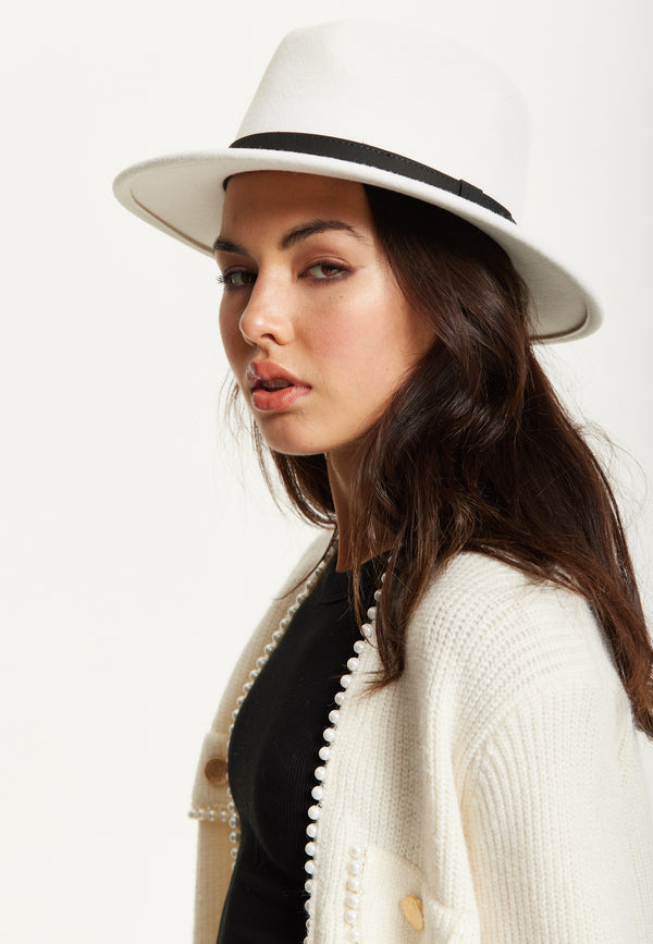 Liquorish White Wool Fedora Hat