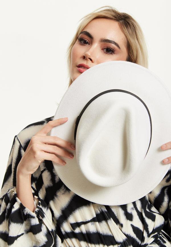 Liquorish White Wool Fedora Hat