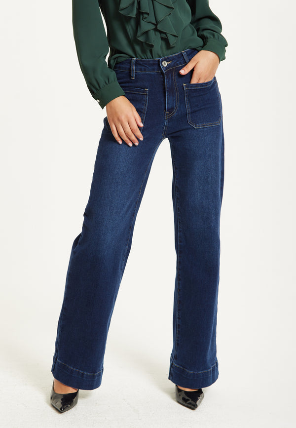 Liquorish Wide Leg Dark Blue Jeans
