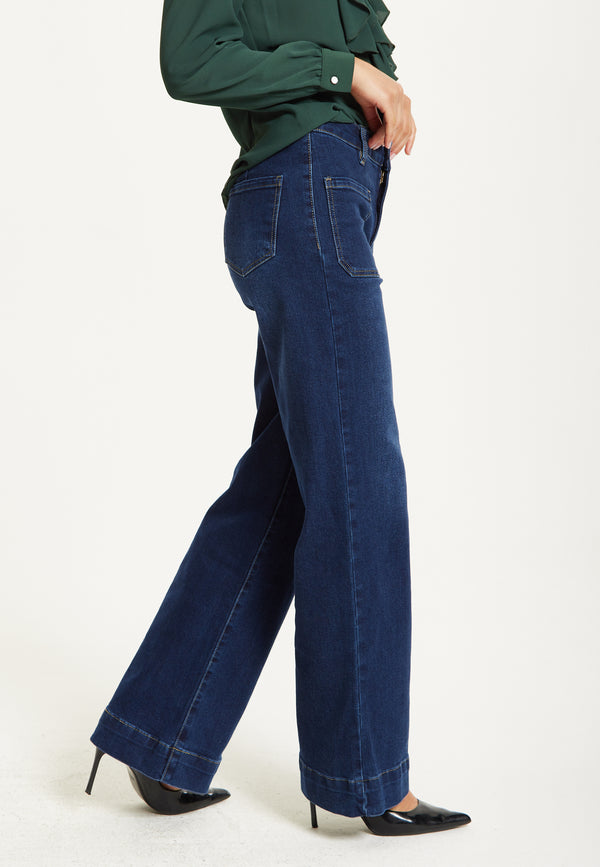Liquorish Wide Leg Dark Blue Jeans