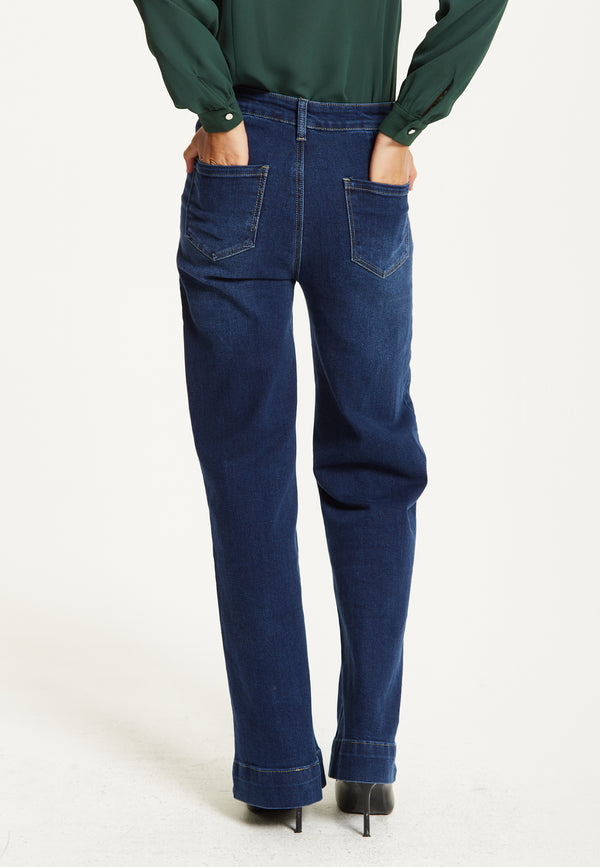 Liquorish Wide Leg Dark Blue Jeans