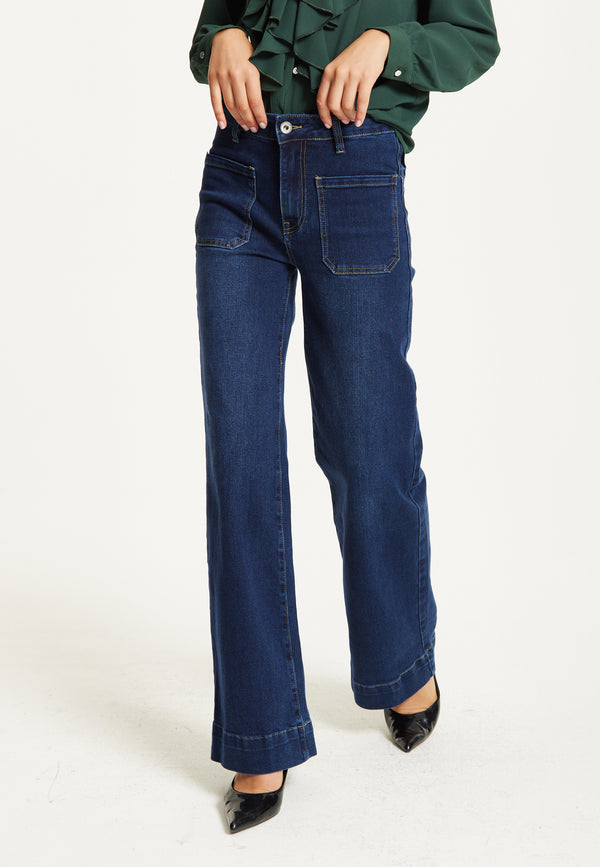 Liquorish Wide Leg Dark Blue Jeans