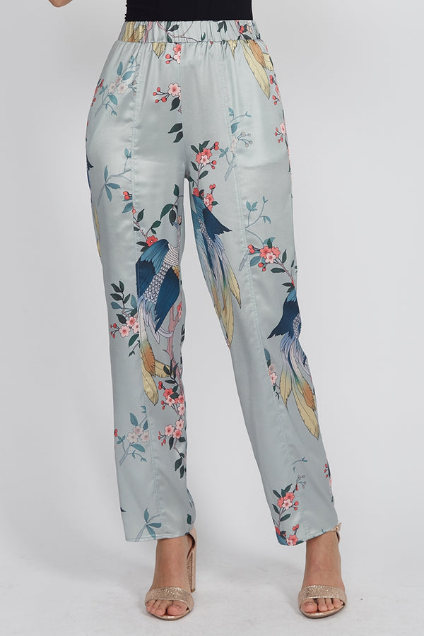 Liquorish Liquorish Wide Leg Trousers In Bird Print Co-Ord