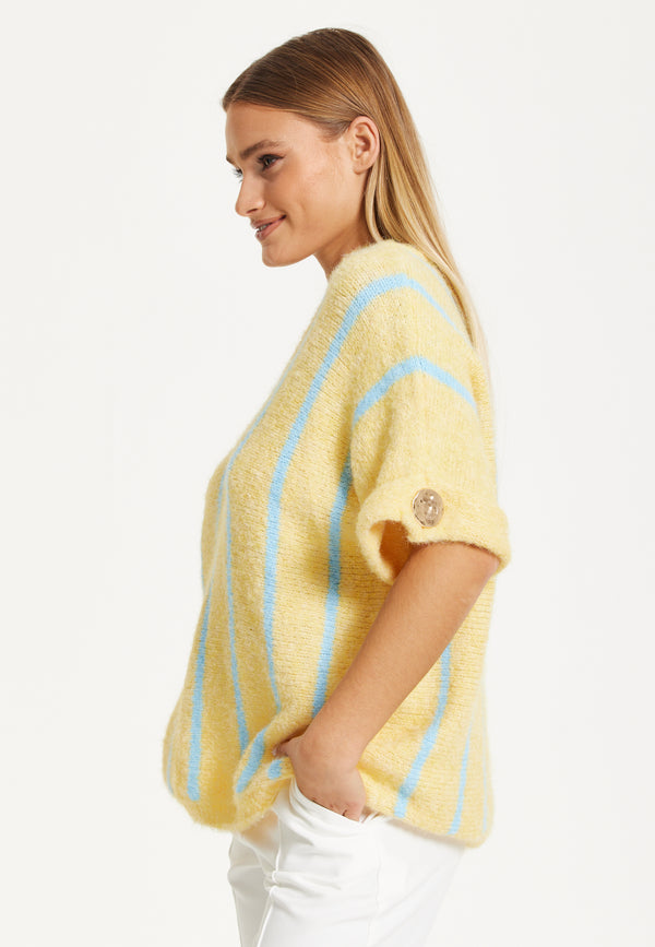 Liquorish Yellow And Blue Striped Knit Top