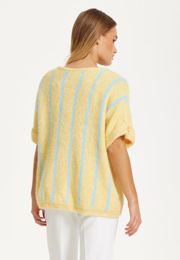 Liquorish Yellow And Blue Striped Knit Top