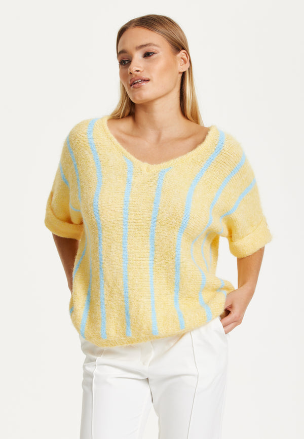Liquorish Yellow and Blue Striped Knit Top