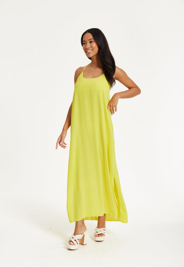 Liquorish Yellow Cross-Back Maxi Dress