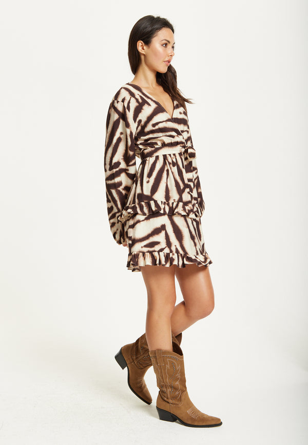 Liquorish Zebra Print Ruffle Wrap Dress
