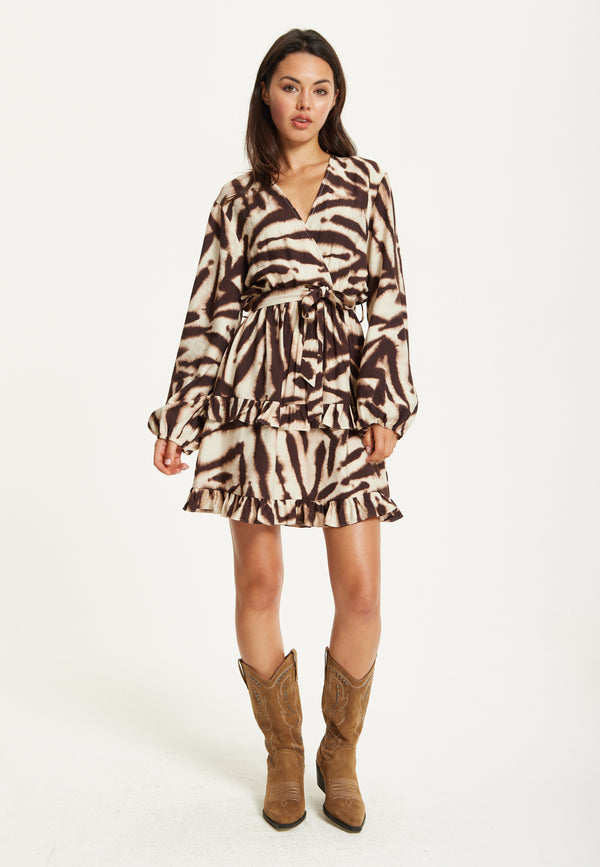 Liquorish Zebra Print Ruffle Wrap Dress