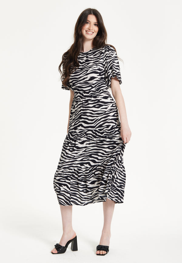 Liquorish Liquorish Zebra Print Short Sleeve Midi Dress