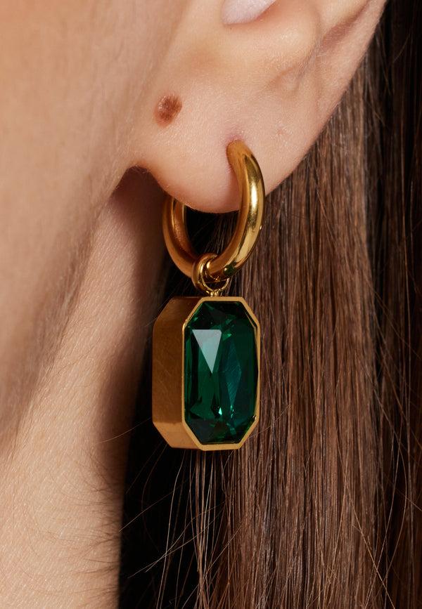 Liquorish Octagon Emerald Green Earrings With Drop Dangle