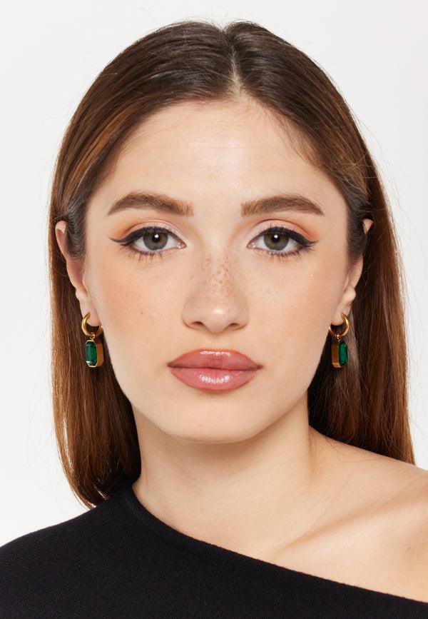 Liquorish Octagon Emerald Green Earrings with Drop Dangle