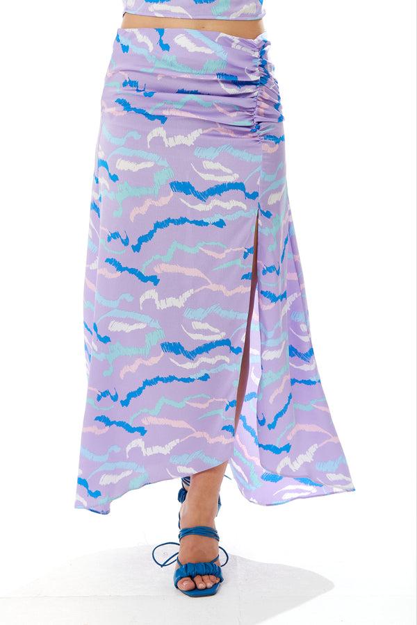 Liquorish Women's Abstract Print Gathered Front Slit Maxi Skirt - Regular Fit 100% Polyester In Stunning Colors - Liquorish