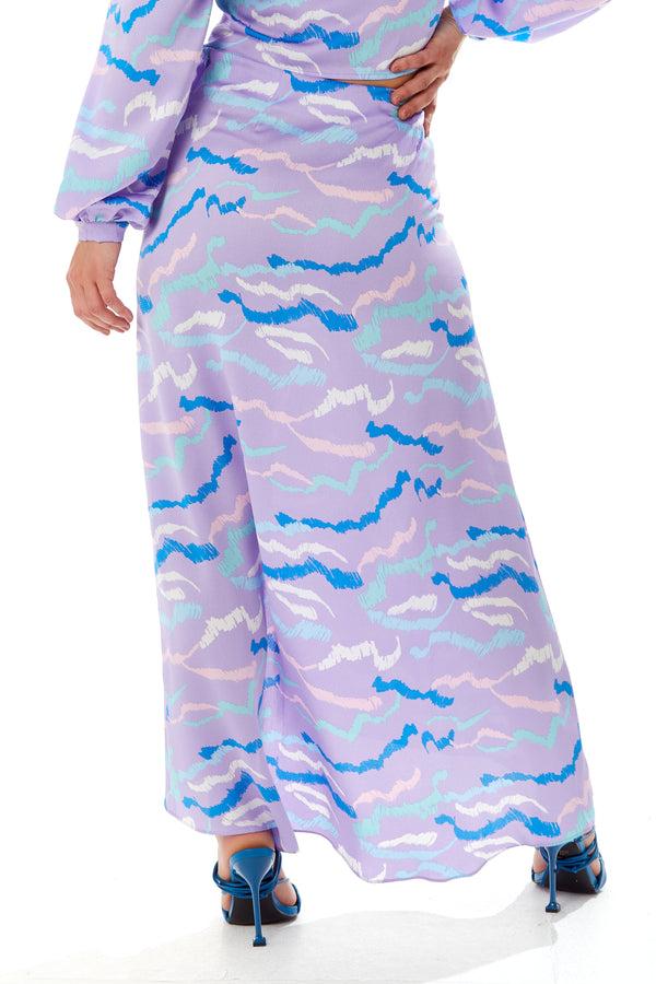Liquorish Women's Abstract Print Gathered Front Slit Maxi Skirt - Regular Fit 100% Polyester In Stunning Colors - Liquorish