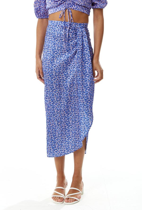 Liquorish Women's Abstract Print Midi Skirt with Front Slit in Purple - Perfect for Summer Holidays by Liquorish