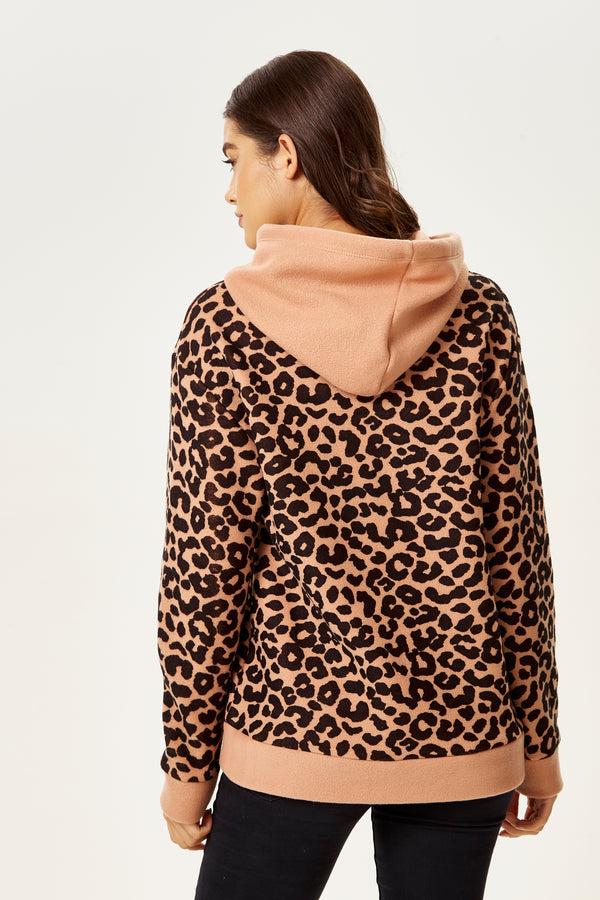 Liquorish Women's Animal Print Long Sleeve Fleece Hoodie Sweatshirt With High Neck And Front Pocket Relaxed Fit Cozy Style