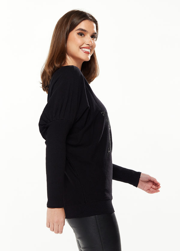 Liquorish Women's Black Long Sleeve Jumper With Sparkly Zebra Star - Divine Grace