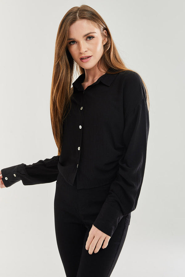 Liquorish Women's Black Tie Side Blouse - Classic Style Full Length Sleeve Regular Fit Available In UK Sizes 8-12