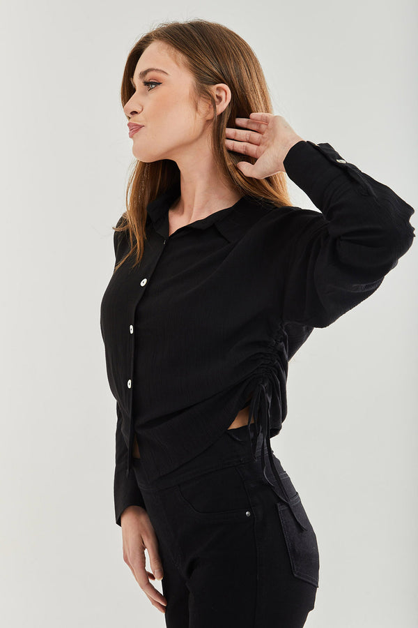 Liquorish Women's Black Tie Side Blouse - Classic Style Full Length Sleeve Regular Fit Available In UK Sizes 8-12
