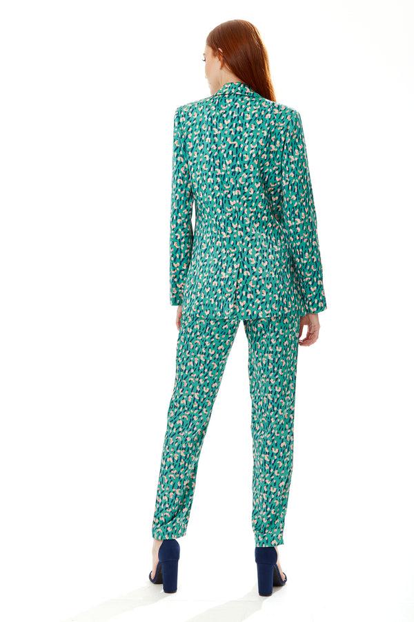 Liquorish Women's Blazer In Green With Padded Shoulders And All-Over Stroke Print - Liquorish