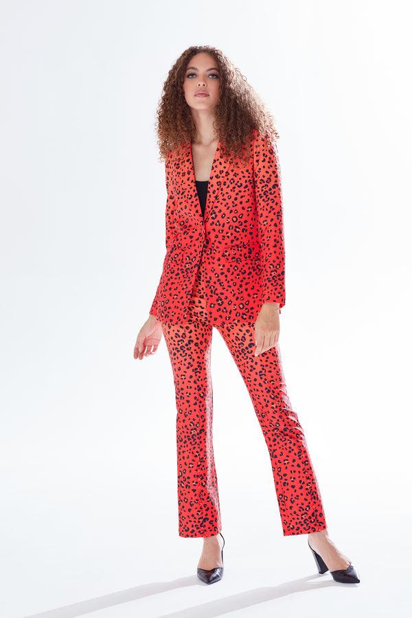 Liquorish Women's Blazer In Orange Ombre With Full-Length Sleeves And Black Leopard Print Detail - Liquorish