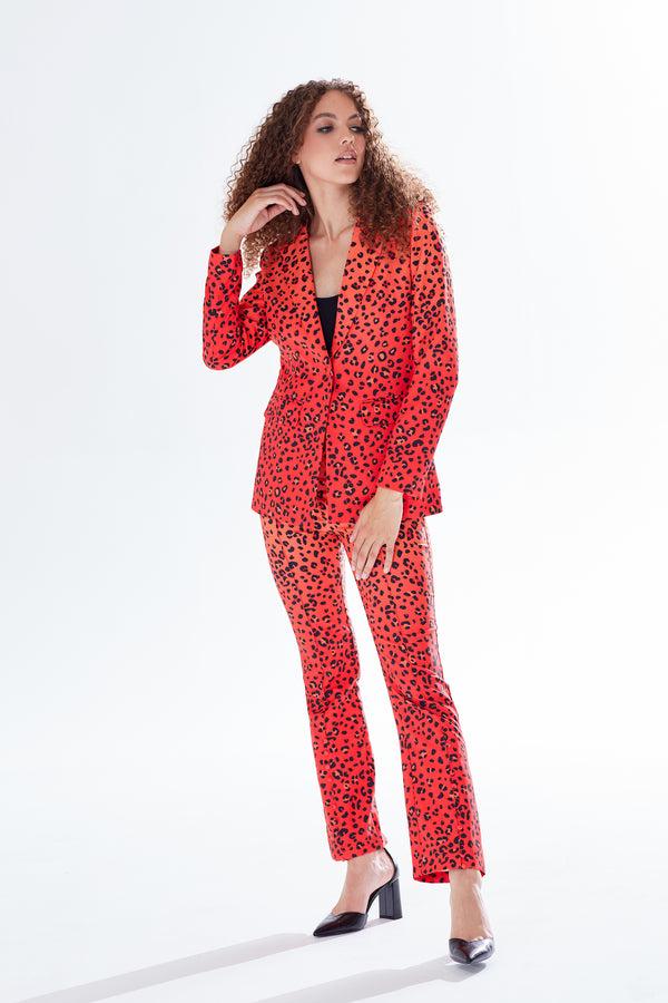 Liquorish Women's Blazer In Orange Ombre With Full-Length Sleeves And Black Leopard Print Detail - Liquorish