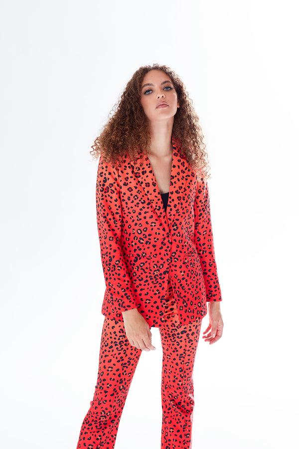 Liquorish Women's Blazer in Orange Ombre with Full-Length Sleeves and Black Leopard Print Detail - Liquorish