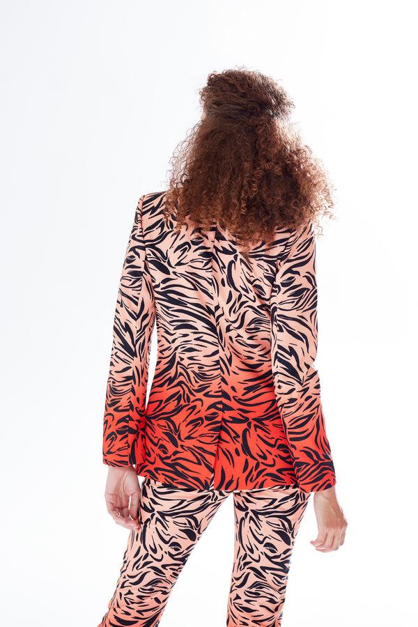 Liquorish Women's Blazer In Orange With Zebra Print Relaxed Fit And Padded Shoulders - Liquorish