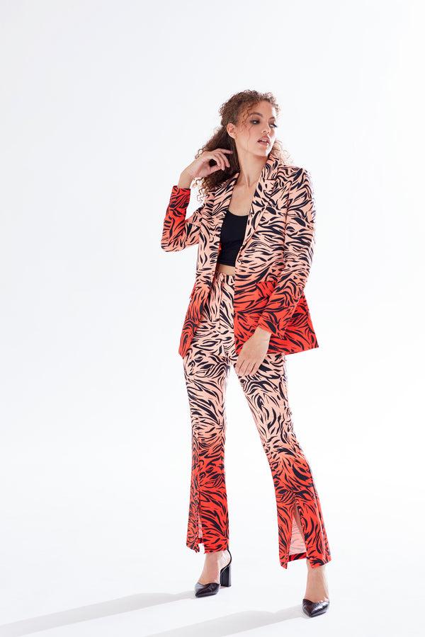 Liquorish Women's Blazer in Orange with Zebra Print Relaxed Fit and Padded Shoulders - Liquorish